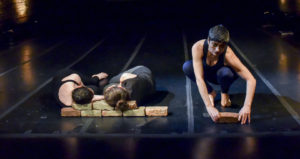 "Terra dei Fuochi / Land of Fires", presented by La MaMa, choreographed and directed and by Bianca Falco (Napoli, Campania - NYC) and composed by Alberto Falco (Napoli, Campania). L-R: Laura Orfanelli, Bianca Delli Priscoli, Bianca Falco. Photo by Lee Wexler/Images for Innovation.